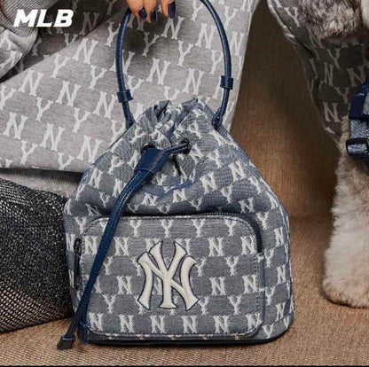 MLB Monogram Jacquard Bucket Drawstring Bag – Navy