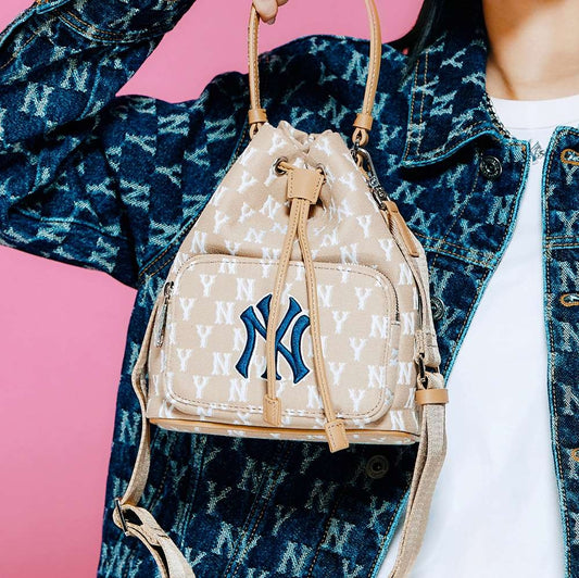 MLB Korea Monogram Bucket Bag – New York Yankees (Beige)