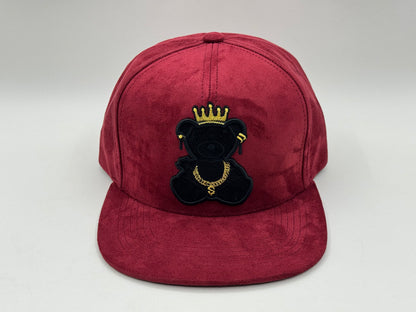 Royal Bear Suede Snapback Cap – Red