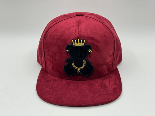 Royal Bear Suede Snapback Cap – Red