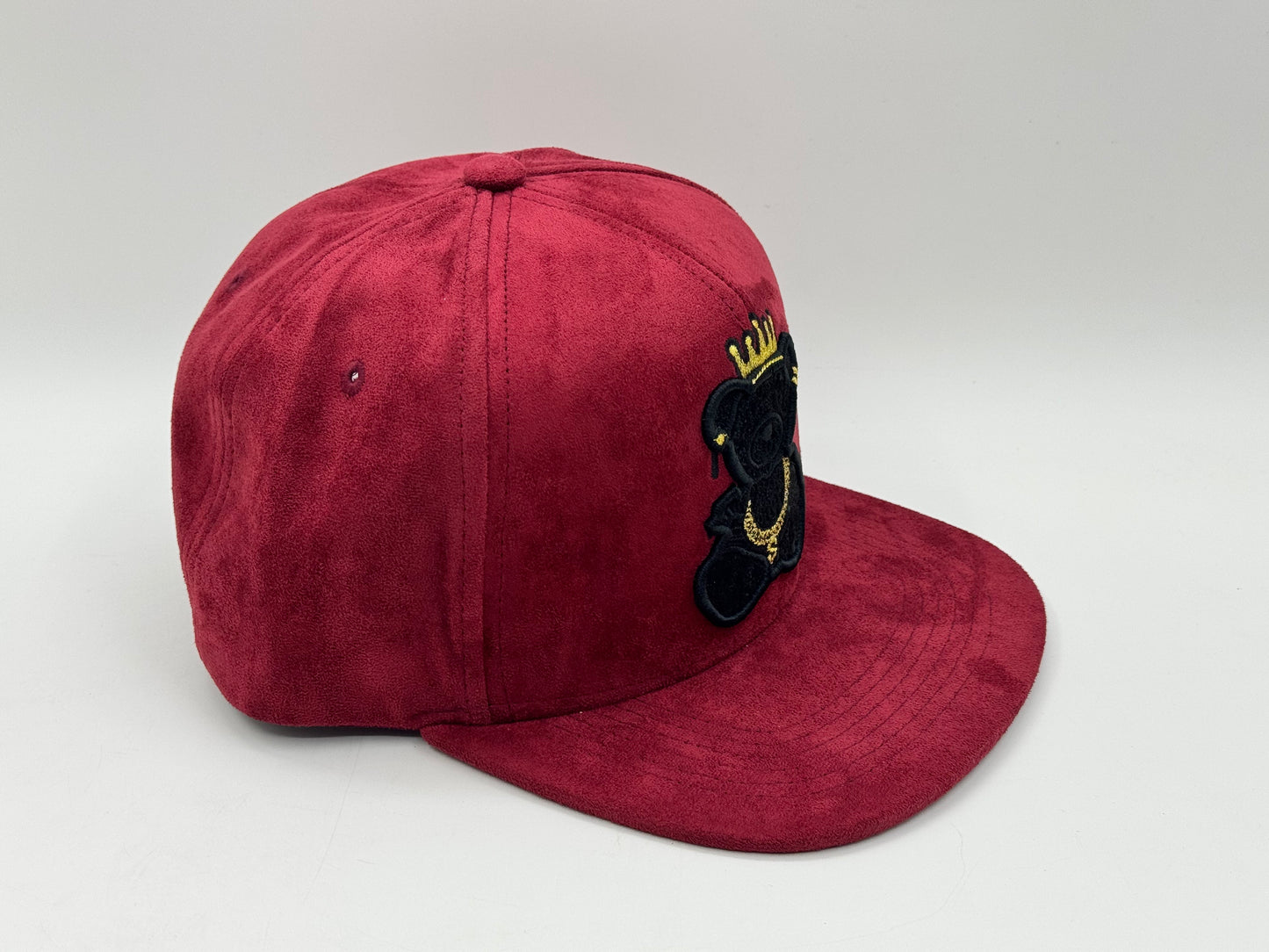Royal Bear Suede Snapback Cap – Red