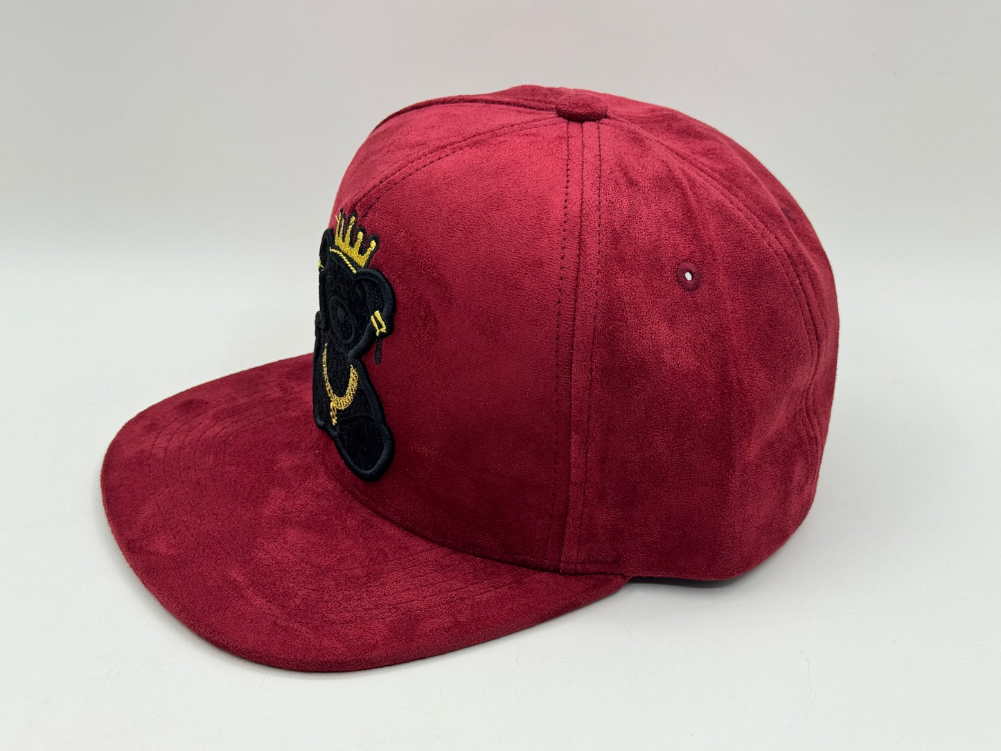 Royal Bear Suede Snapback Cap – Red