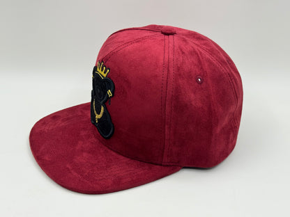 Royal Bear Suede Snapback Cap – Red