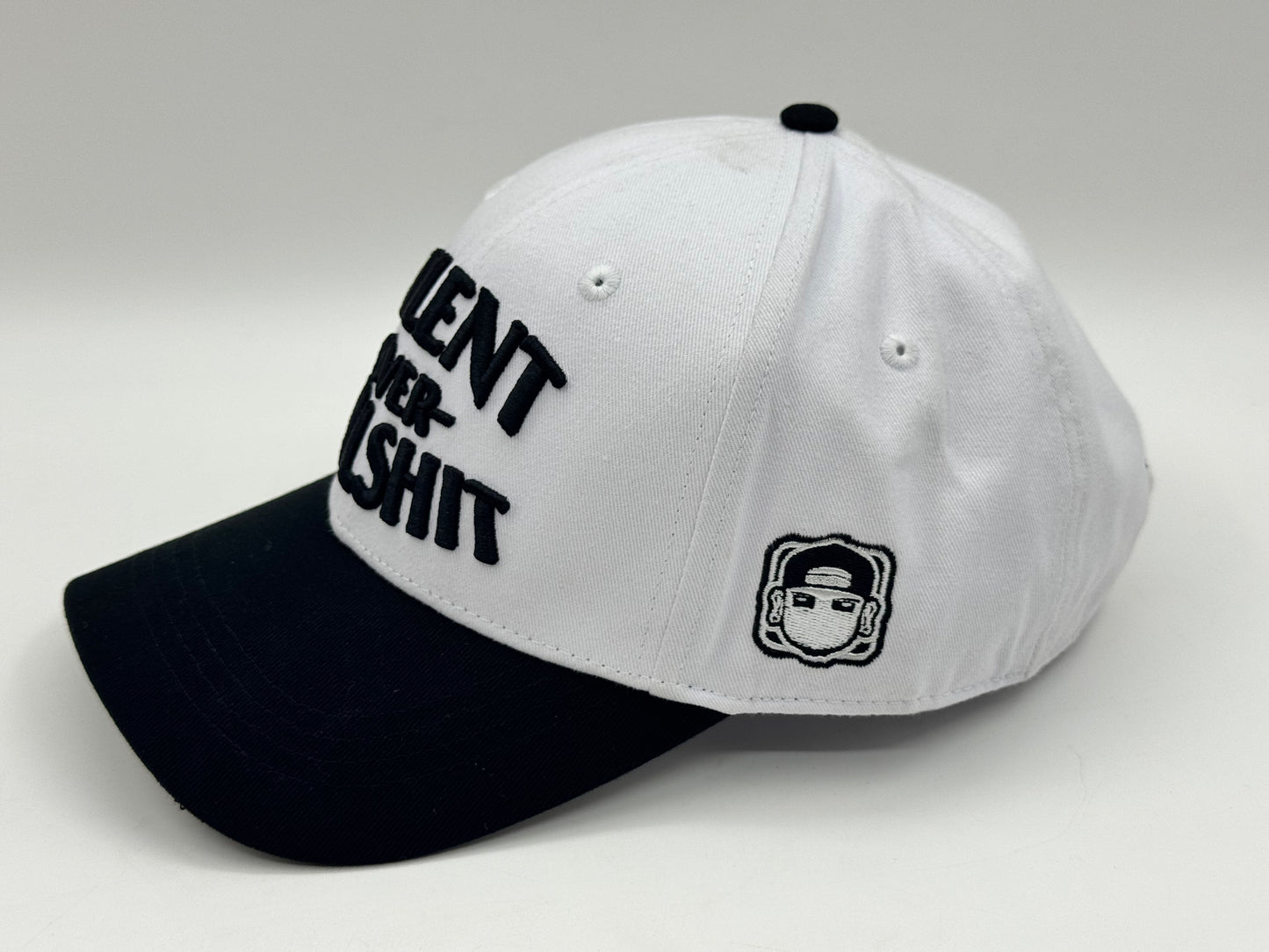 “Talent Over Bullshit” Dad Hat – White/Black by KRWN