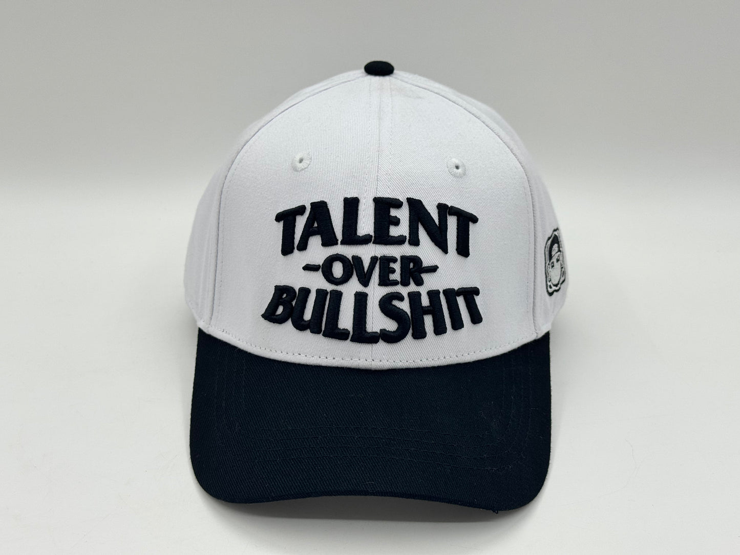 “Talent Over Bullshit” Dad Hat – White/Black by KRWN