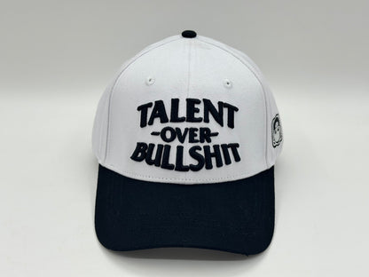 “Talent Over Bullshit” Dad Hat – White/Black by KRWN