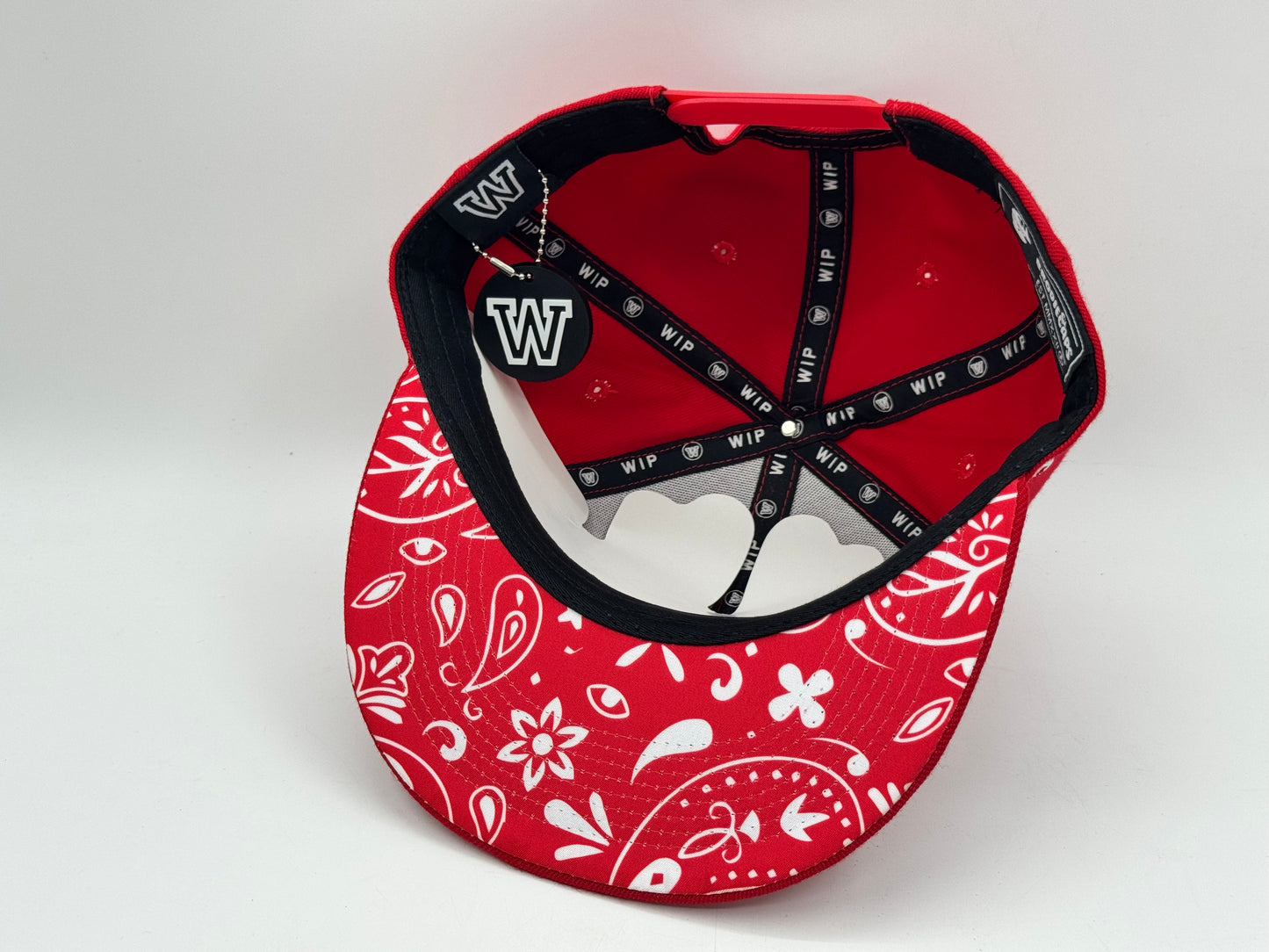 Red Paisley “W” Snapback by WIP CAPS x Brodiecaps
