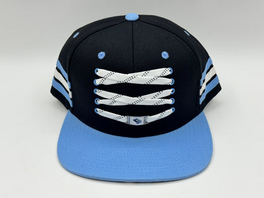 Hockey Lace Snapback Cap – Black / Sky Blue