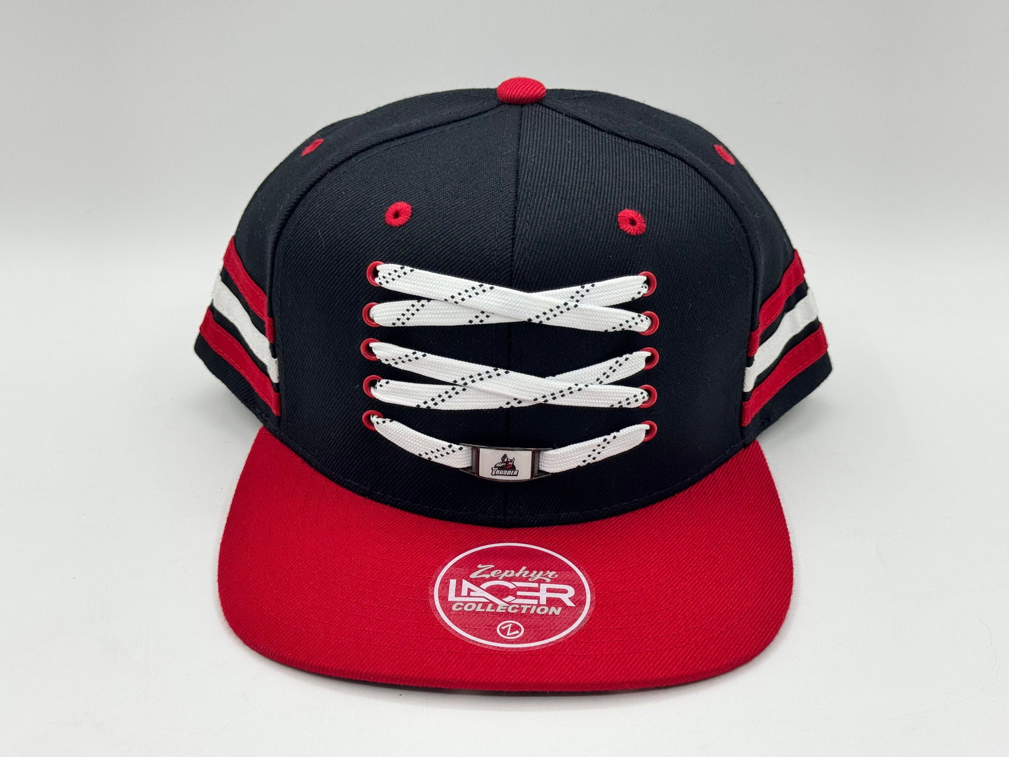 Hockey Lace Snapback Cap – Black / Red