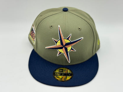 New Era Seattle Mariners 59FIFTY Fitted Cap (Olive/Navy) - SIZE 7 3/4