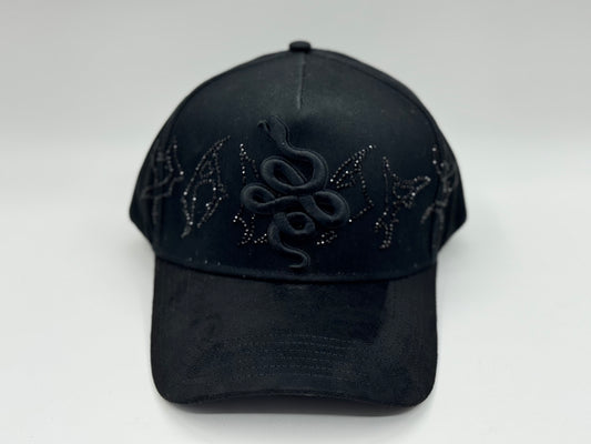 DK All-Black Snake Embroidery Snapback Cap