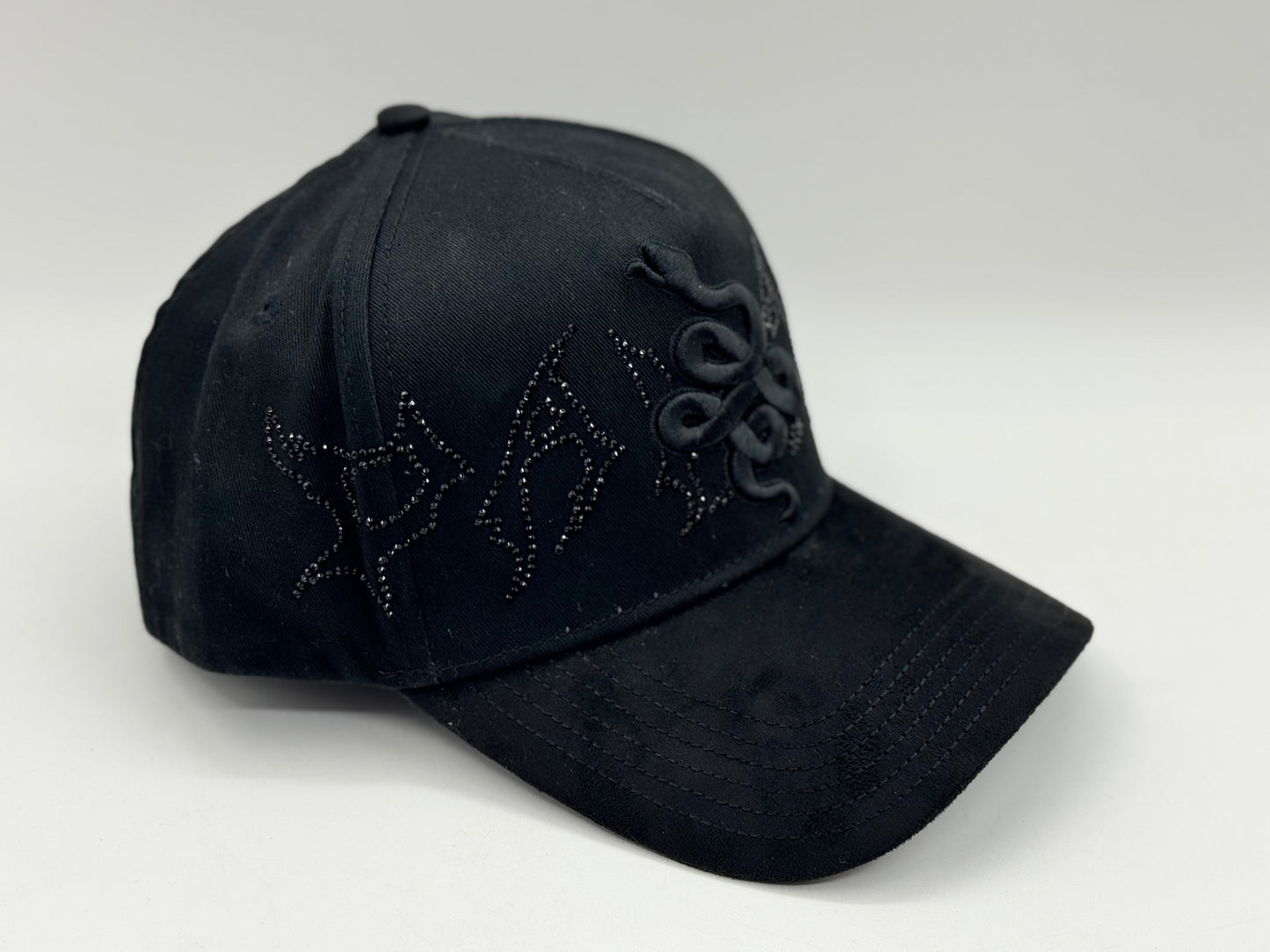 DK All-Black Snake Embroidery Snapback Cap
