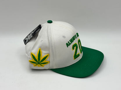“Always Four 20” Snapback Cap – White / Green
