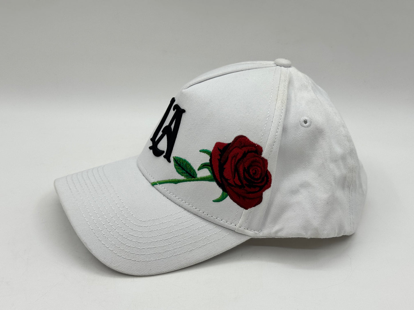 LA Rose Embroidered Cap – White
