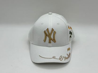 NY Floral Embroidered Cap – White / Gold