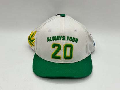 “Always Four 20” Snapback Cap – White / Green